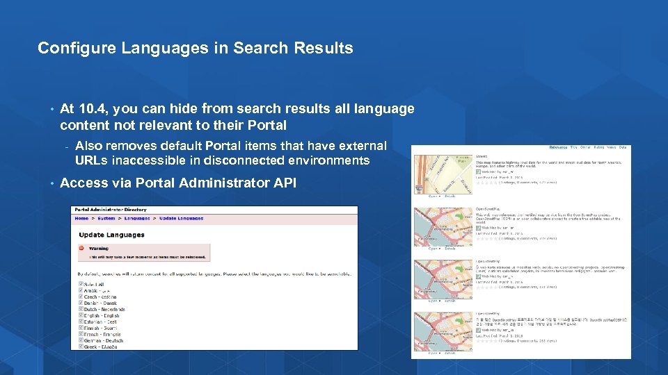 Configure Languages in Search Results • At 10. 4, you can hide from search