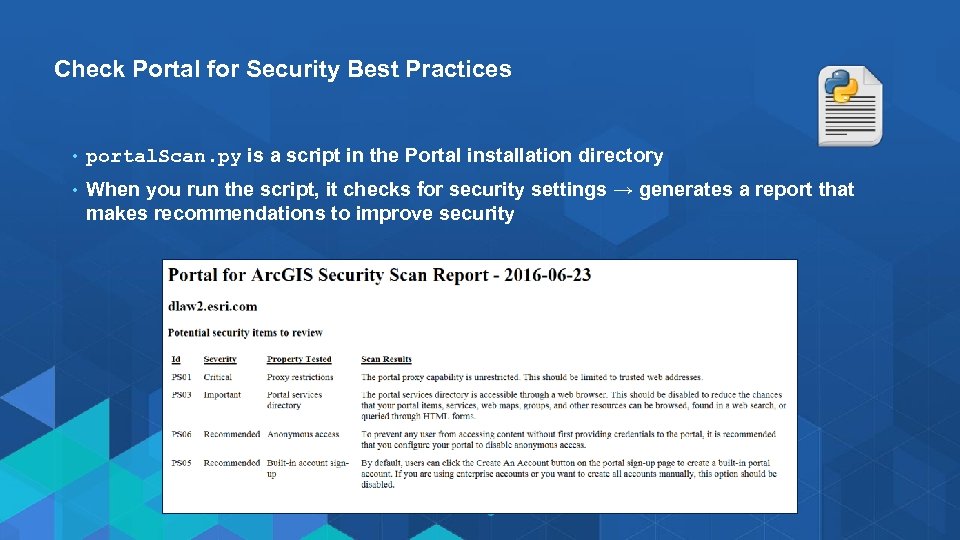 Check Portal for Security Best Practices • portal. Scan. py is a script in