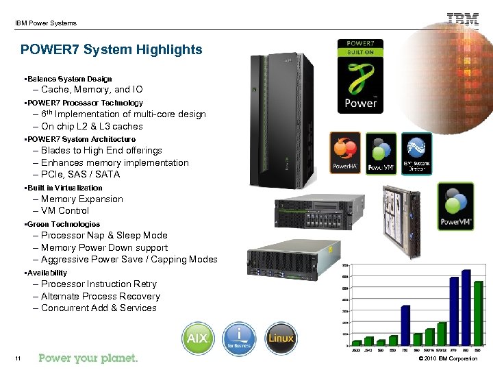 IBM Power Systems POWER 7 System Highlights §Balance System Design – Cache, Memory, and