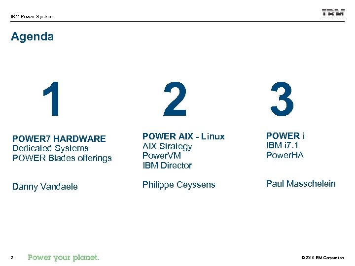 IBM Power Systems Agenda 1 2 3 POWER 7 HARDWARE Dedicated Systems POWER Blades