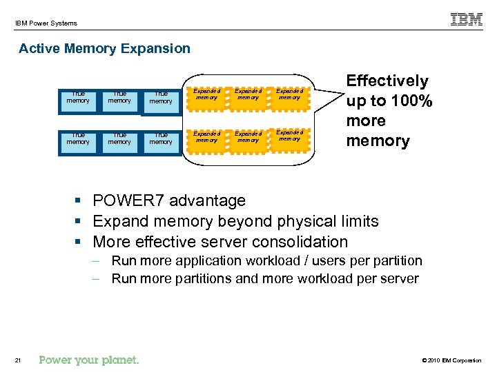 IBM Power Systems Active Memory Expansion True memory True memory Expanded memory Expanded memory