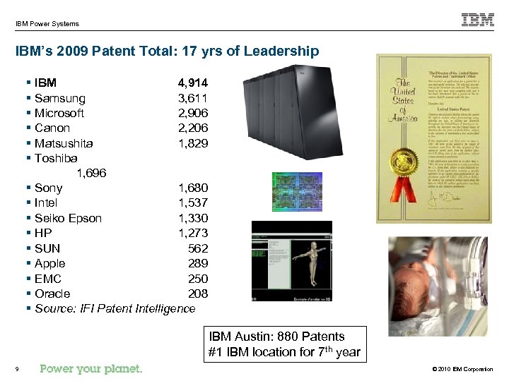 IBM Power Systems IBM’s 2009 Patent Total: 17 yrs of Leadership § § §