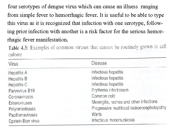  four serotypes of dengue virus which can cause an illness ranging from simple