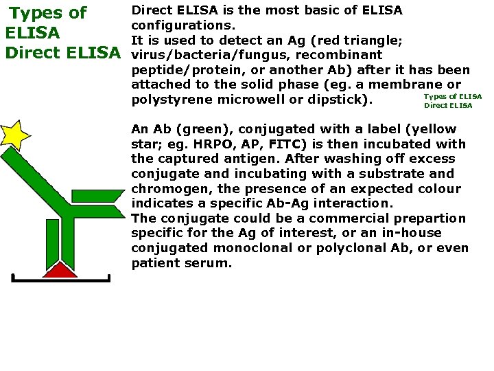 Types of ELISA Direct ELISA Direct ELISA is the most basic of ELISA configurations.