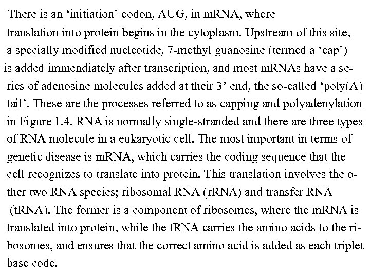  There is an ‘initiation’ codon, AUG, in m. RNA, where translation into protein