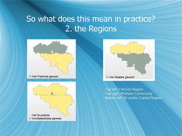 So what does this mean in practice? 2. the Regions Top left: Flemish Region