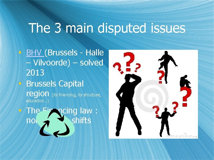 The 3 main disputed issues BHV (Brussels - Halle – Vilvoorde) – solved 2013