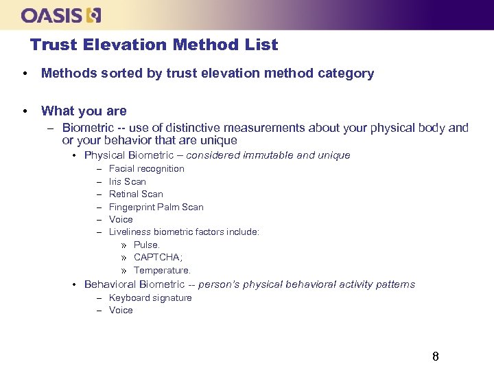 Trust Elevation Method List • Methods sorted by trust elevation method category • What