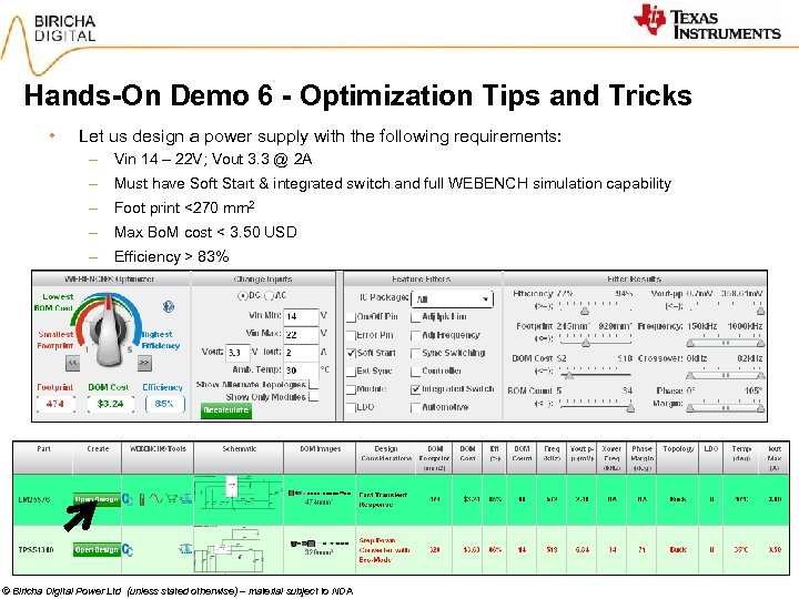 Hands-On Demo 6 - Optimization Tips and Tricks • Let us design a power