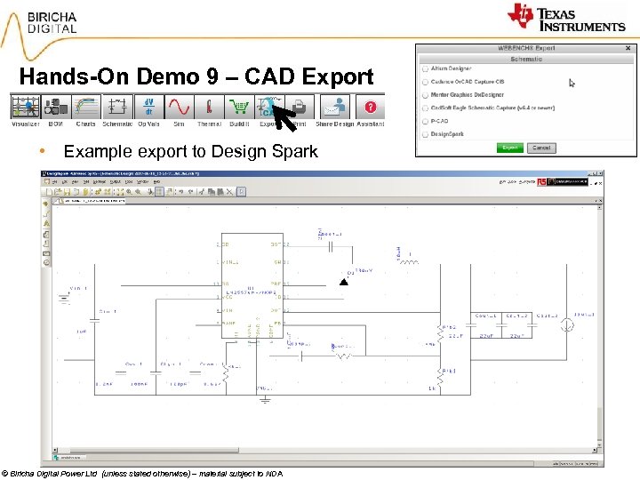 Hands-On Demo 9 – CAD Export • Example export to Design Spark © Biricha