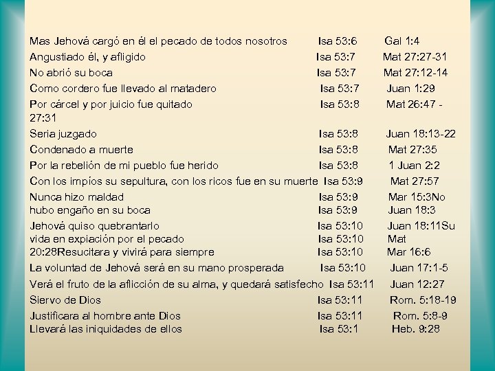 Mas Jehová cargó en él el pecado de todos nosotros Isa 53: 6 Angustiado