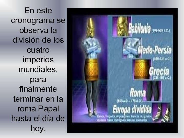En este cronograma se observa la división de los cuatro imperios mundiales, para finalmente