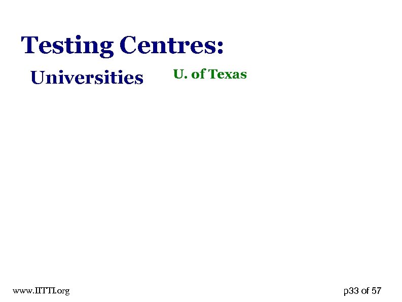 Testing Centres: Universities www. IITTI. org U. of Texas p 33 of 57 