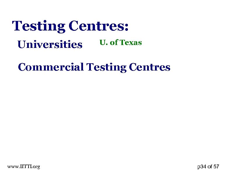 Testing Centres: Universities U. of Texas Commercial Testing Centres www. IITTI. org p 34