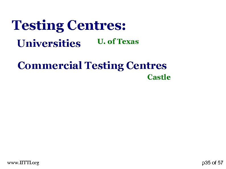 Testing Centres: Universities U. of Texas Commercial Testing Centres Castle www. IITTI. org p