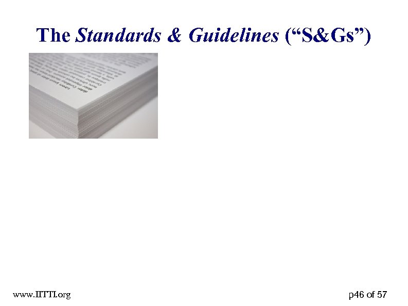 The Standards & Guidelines (“S&Gs”) www. IITTI. org p 46 of 57 