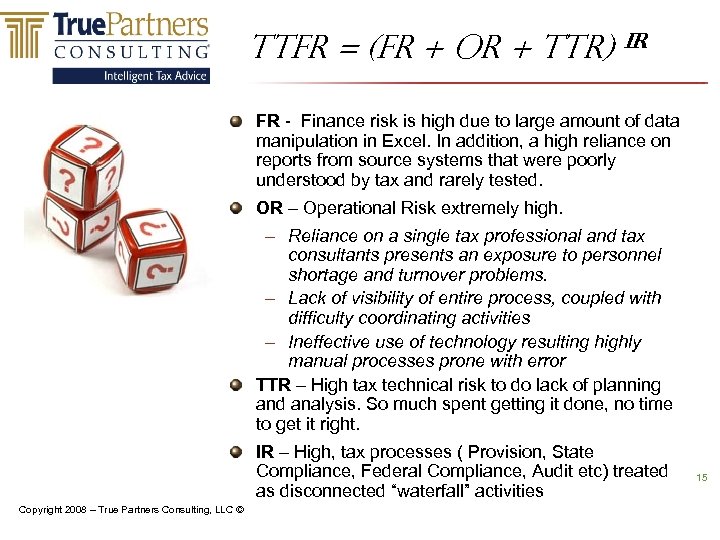 TTFR = (FR + OR + TTR) IR FR - Finance risk is high