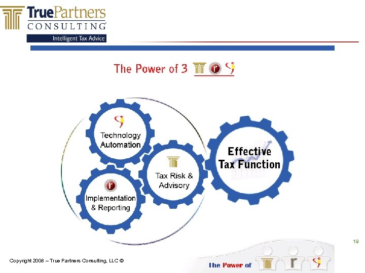 19 Copyright 2008 – True Partners Consulting, LLC © 