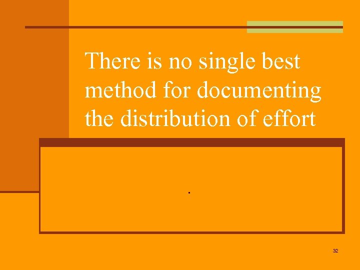 There is no single best method for documenting the distribution of effort. 32 