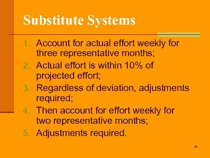 Substitute Systems 1. Account for actual effort weekly for 2. 3. 4. 5. three