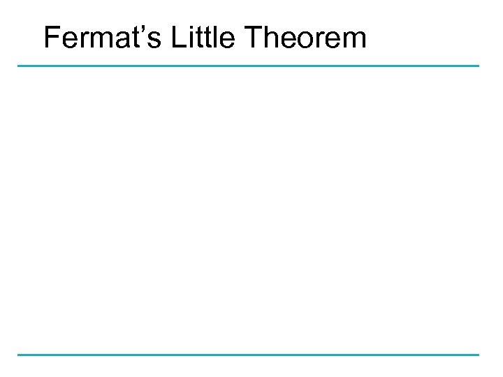 Fermat’s Little Theorem 