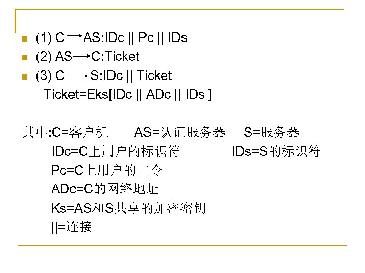 n n n (1) C AS: IDc || Pc || IDs (2) AS C:
