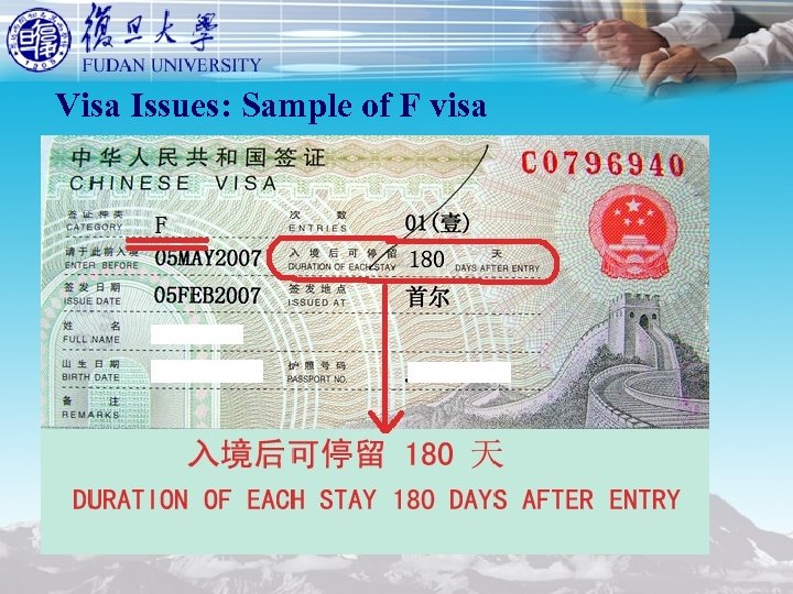 Visa Issues: Sample of F visa 