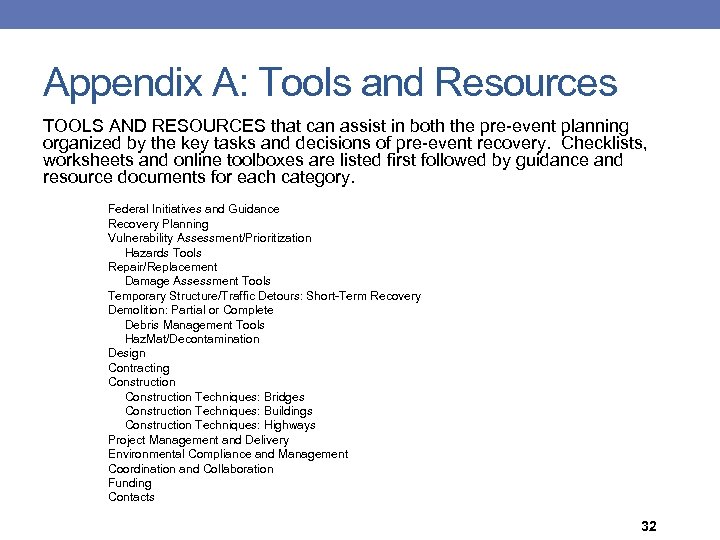 Appendix A: Tools and Resources TOOLS AND RESOURCES that can assist in both the