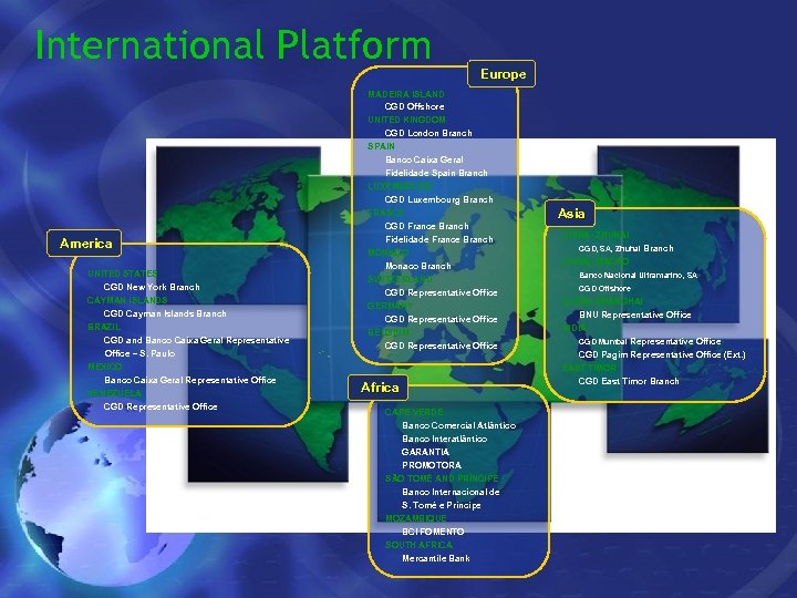 International Platform America UNITED STATES CGD New York Branch CAYMAN ISLANDS CGD Cayman Islands