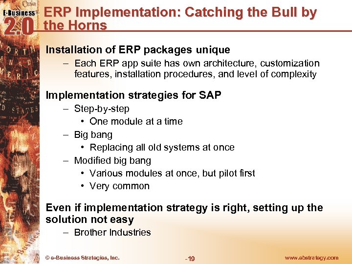 ERP Implementation: Catching the Bull by the Horns Installation of ERP packages unique –