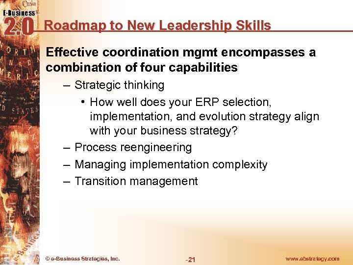Roadmap to New Leadership Skills Effective coordination mgmt encompasses a combination of four capabilities