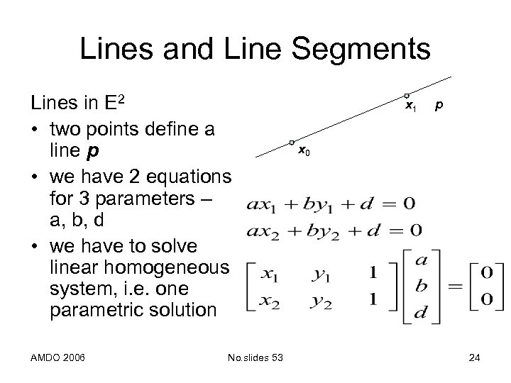 Lines and Line Segments Lines in E 2 • two points define a line