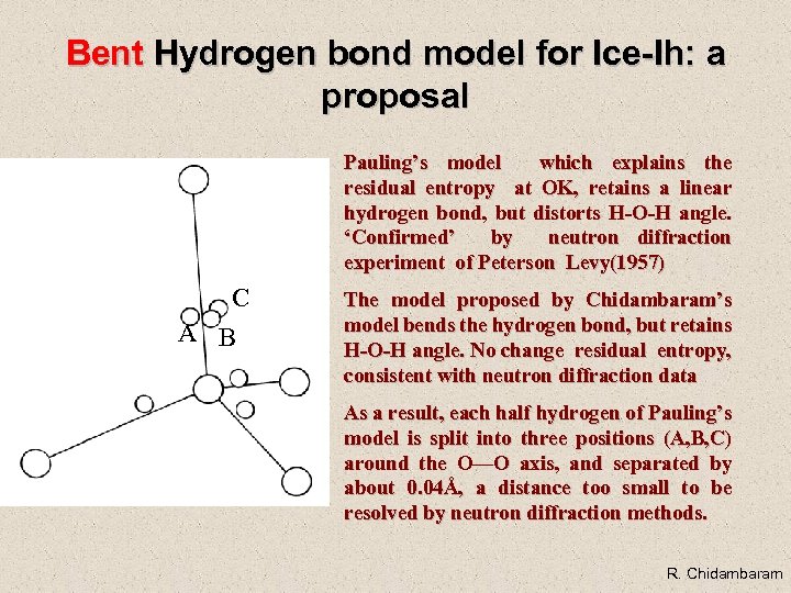 Bent Hydrogen bond model for Ice-Ih: a proposal Pauling’s model which explains the residual