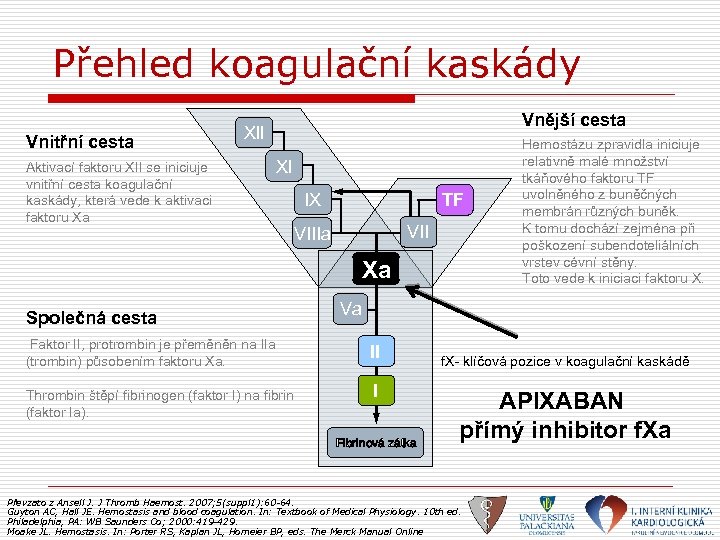 Přehled koagulační kaskády Vnitřní cesta Aktivací faktoru XII se iniciuje vnitřní cesta koagulační kaskády,