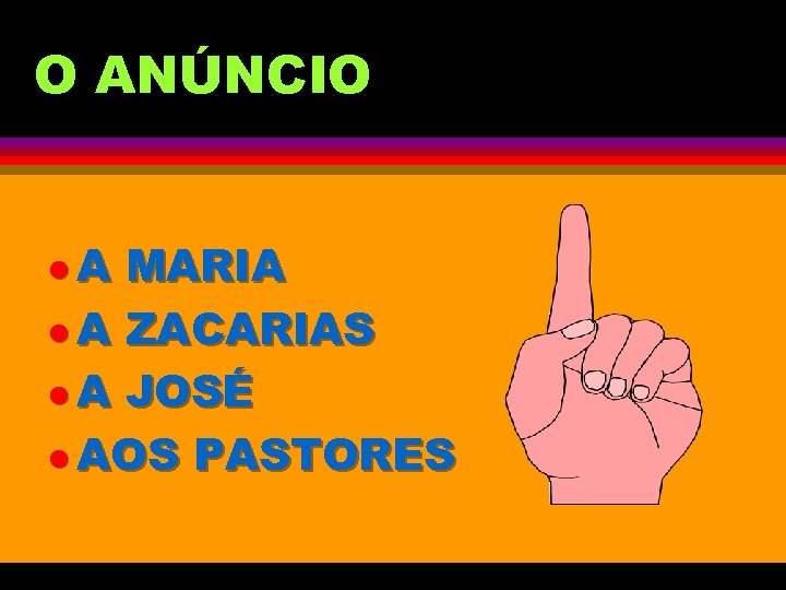 O ANÚNCIO l. A MARIA l A ZACARIAS l A JOSÉ l AOS PASTORES