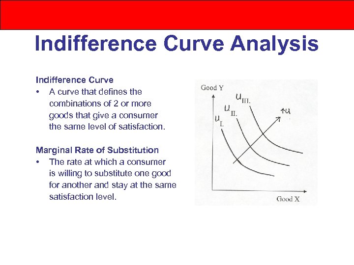 Indifference Curve Analysis Indifference Curve • A curve that defines the combinations of 2