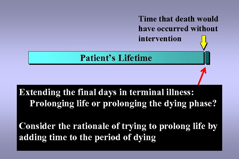 Time that death would have occurred without intervention Patient’s Lifetime Extending the final days