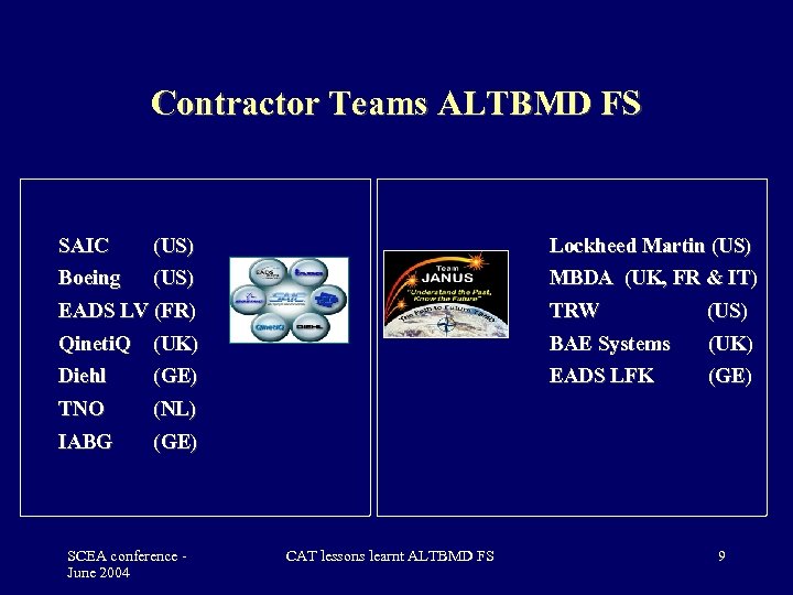 Contractor Teams ALTBMD FS SAIC Boeing (US) Lockheed Martin (US) MBDA (UK, FR &