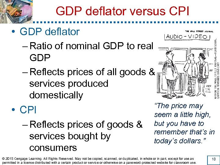 GDP deflator versus CPI • GDP deflator – Ratio of nominal GDP to real