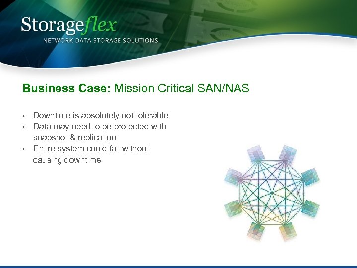 Business Case: Mission Critical SAN/NAS • • • Downtime is absolutely not tolerable Data