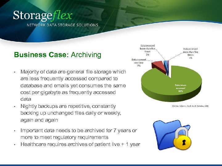 Business Case: Archiving • • Majority of data are general file storage which are