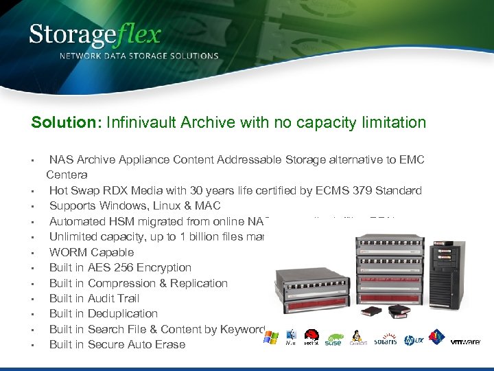 Solution: Infinivault Archive with no capacity limitation • • • NAS Archive Appliance Content