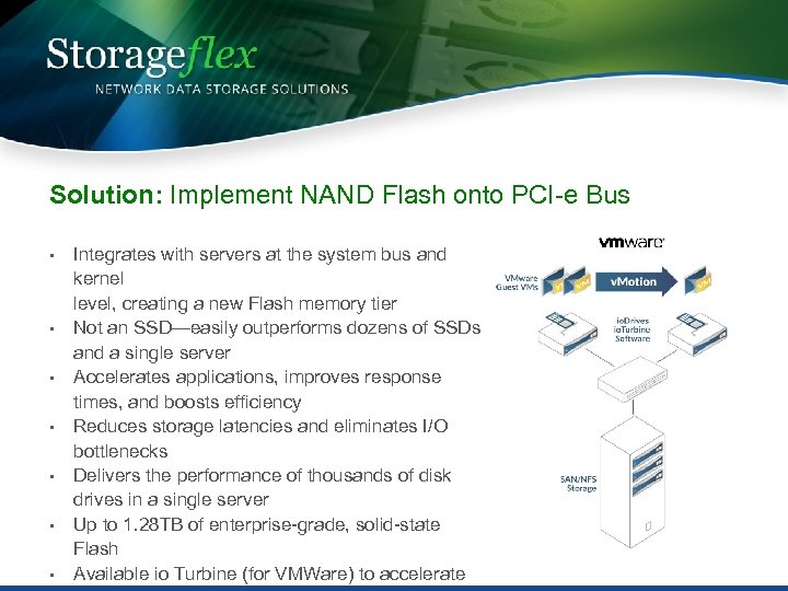 Solution: Implement NAND Flash onto PCI-e Bus • • Integrates with servers at the