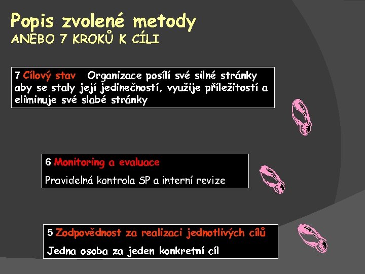 Popis zvolené metody ANEBO 7 KROKŮ K CÍLI 7 Cílový stav Organizace posílí své