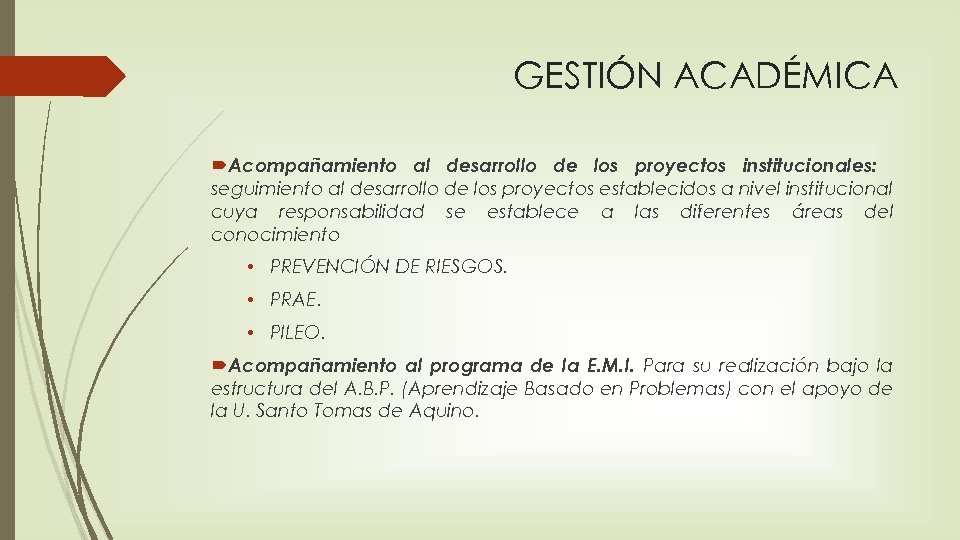 GESTIÓN ACADÉMICA Acompañamiento al desarrollo de los proyectos institucionales: seguimiento al desarrollo de los