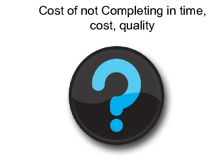 Cost of not Completing in time, cost, quality 