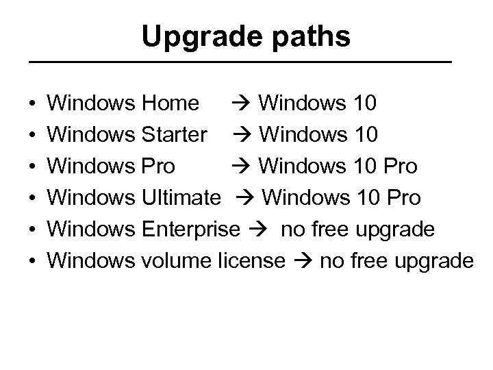 Upgrade paths • • • Windows Home Windows 10 Windows Starter Windows 10 Windows