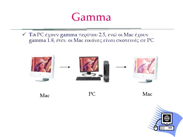 Gamma ü Τα PC έχουν gamma περίπου 2. 5, ενώ οι Mac έχουν gamma