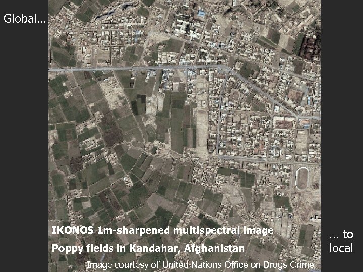 Global… IKONOS 1 m-sharpened multispectral image Poppy fields in Kandahar, Afghanistan Image courtesy of