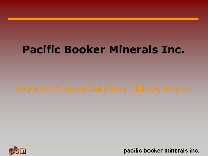 Morrison Copper/Gold Project Pacific Booker Minerals Inc. Morrison Copper/Gold/Moly (Silver) Project pacific booker minerals